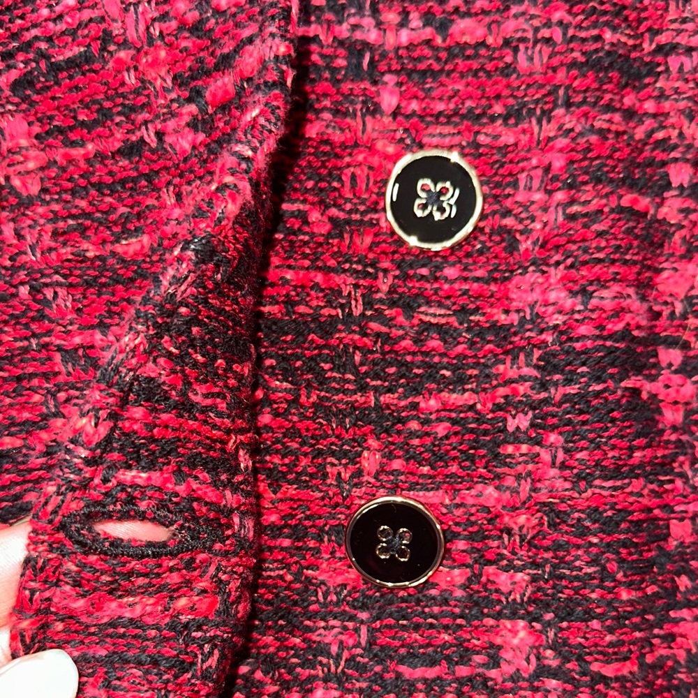 Chico's Red Allure Tweed plaid Blazer cardigan sweater - Picture 11 of 15